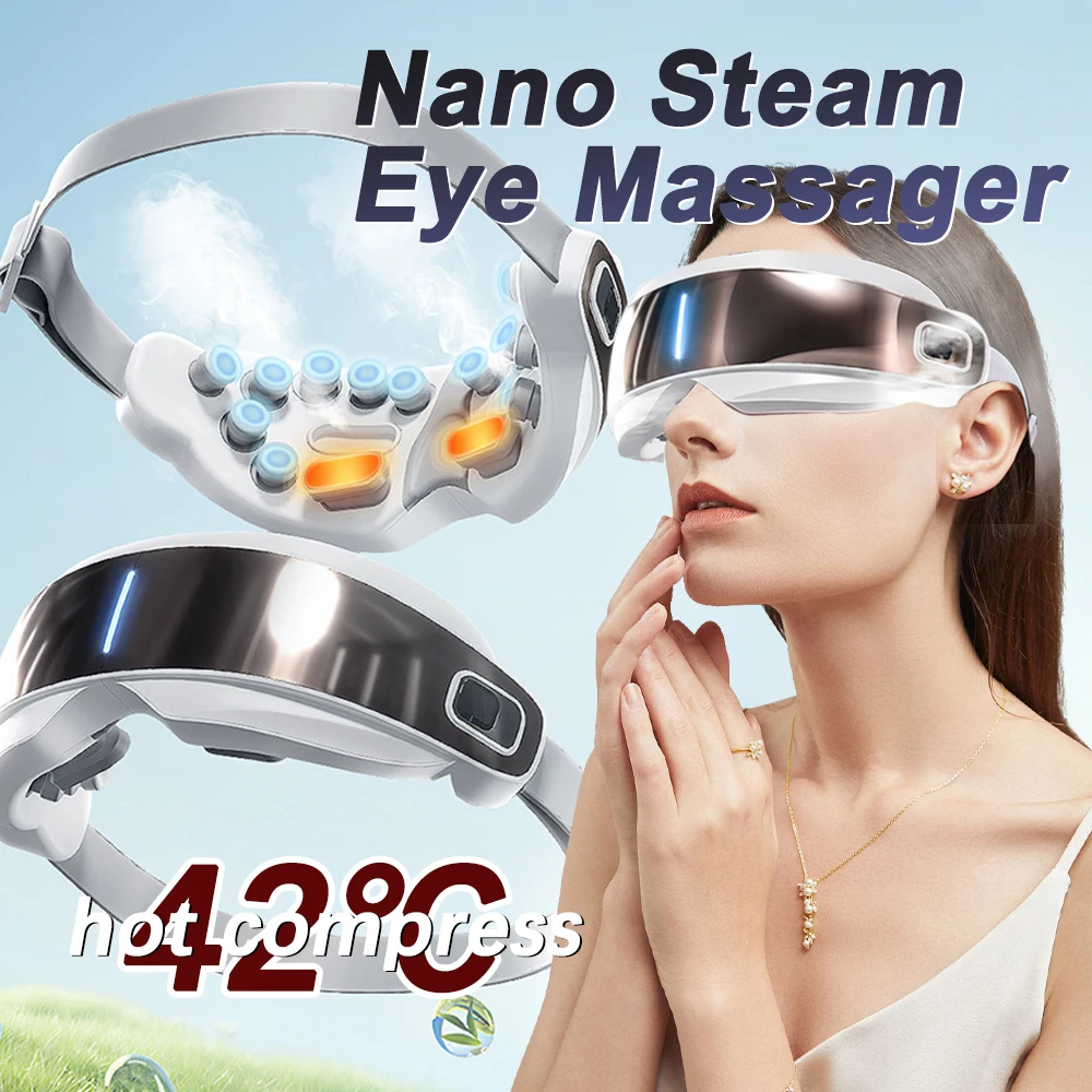 Steam Eye Massager Warm Spa Eye Steamer Acupressure Therapy Kneading Massage Eyes Bluetooth Relieve Eye Fatigue Massage Relax